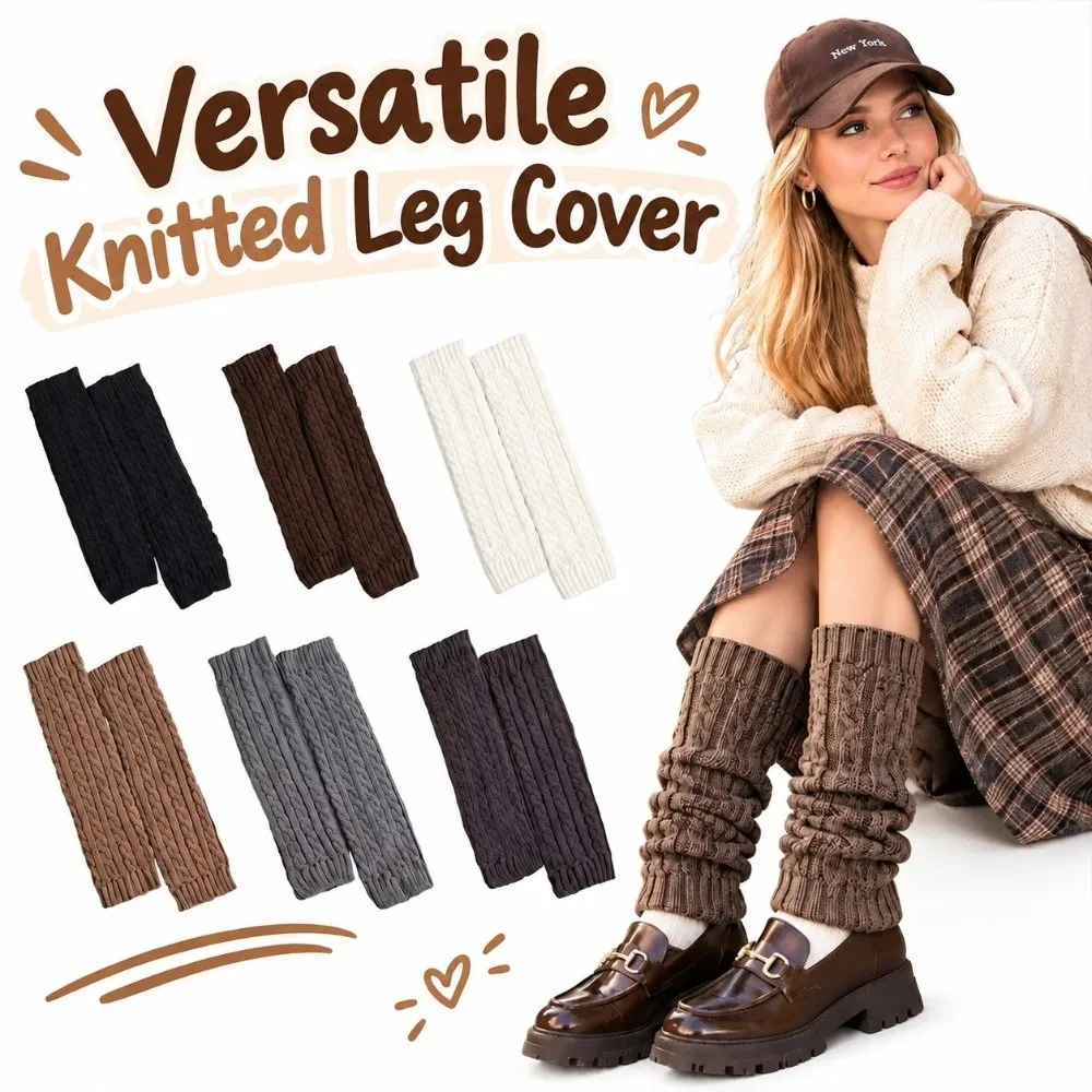 Fashion Y2k Women Leg Warmers Crochet Jacquard Knee Length Boot Leg Sleeve Warm Soft Knitting Pile Long Socks Autumn