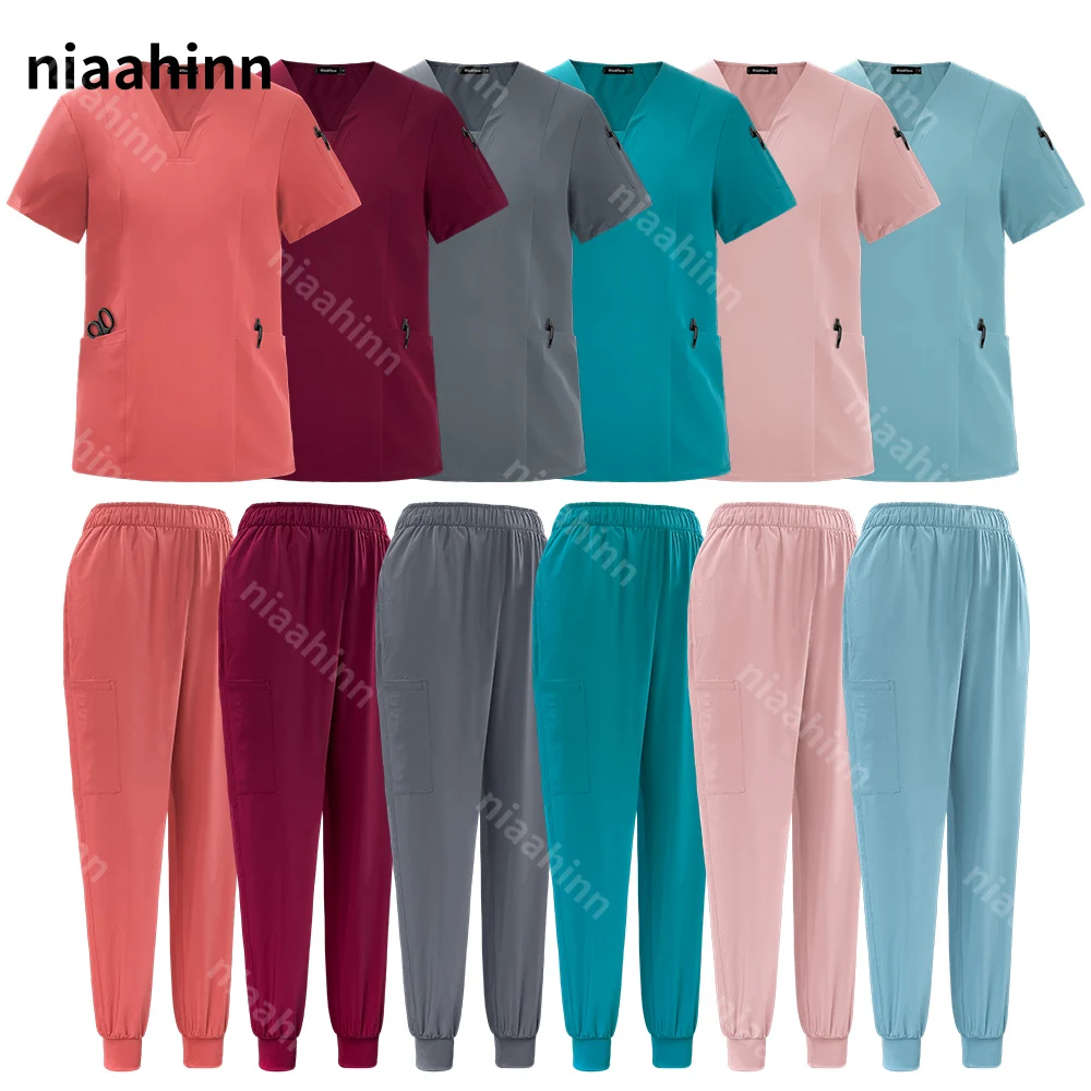 Surgical Uniform Women Men Dentist Nursing Set Scrub Pocket Top Straight Pants Medical Nurse Uniform Pet Hospital Surgical Suits