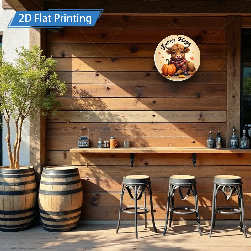 1 قطعة 8x8 بوصة علامة معدنية "الفرن العناق المرتفعات البقرة مع اليقطين سقوط المشهد علامة معدنية" #4