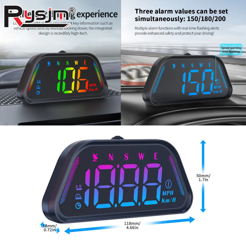 

GPS HUD Car Head Up Display G23 Universal Digital Speedometer Color Font HD LCD Windshield Projection Compass Overspeed Alarm