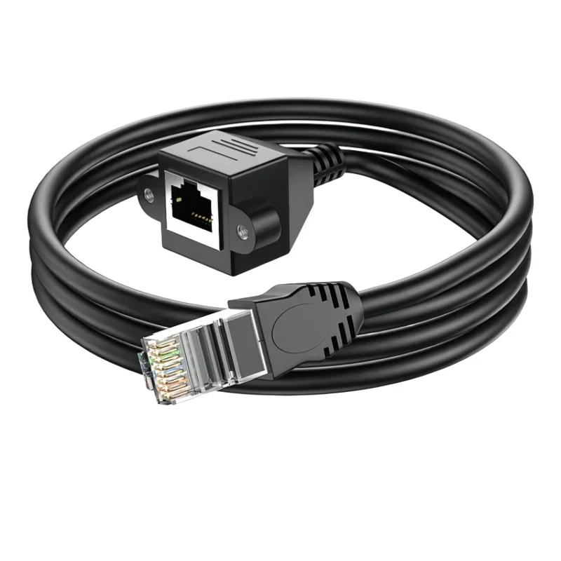 Pure copper RJ45 network cable extension cord with ears can be fixed RJ45 network male-female extension cord with screw holes