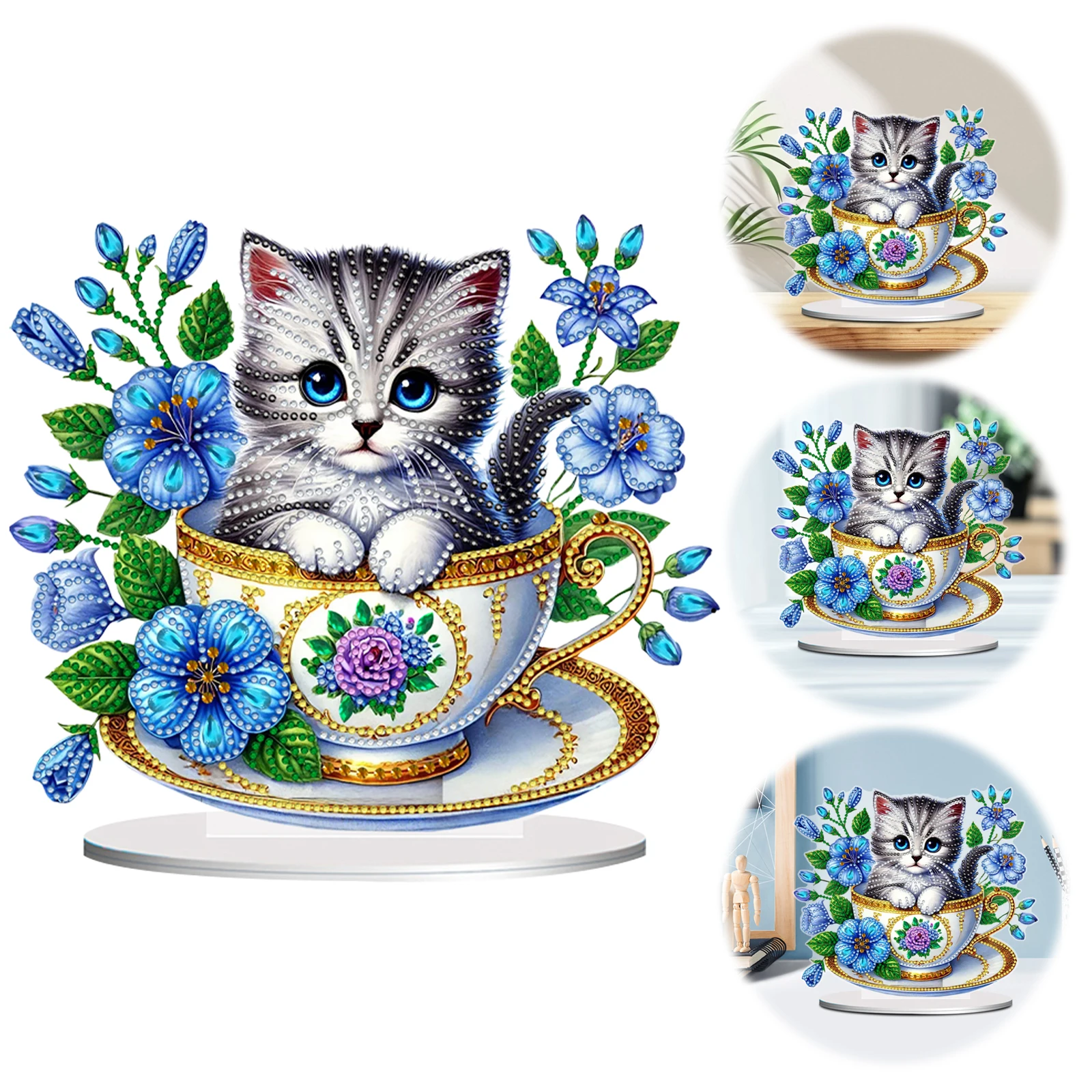 

2D Flat Print Teacup Cat DIY Diamond Painting Desktop Decorations Desktop Decor