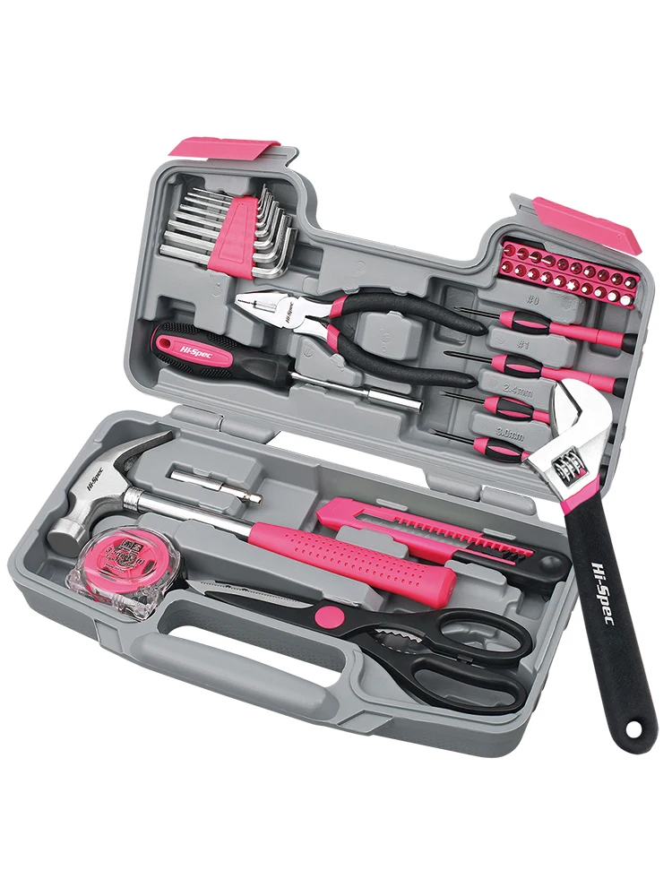 Household Tool Set Multifunctional Full Set Pink Gift Toolbox High Carbon Steel Material Hardware Tools Daquan Daily Toolbox