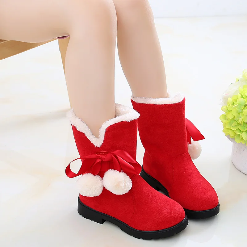 Autumn/Winter Fashion Sweet Baby Girls Velvet Warm Colorful Bow Square Heel Casual Comfortable Cute Boots Size27-38