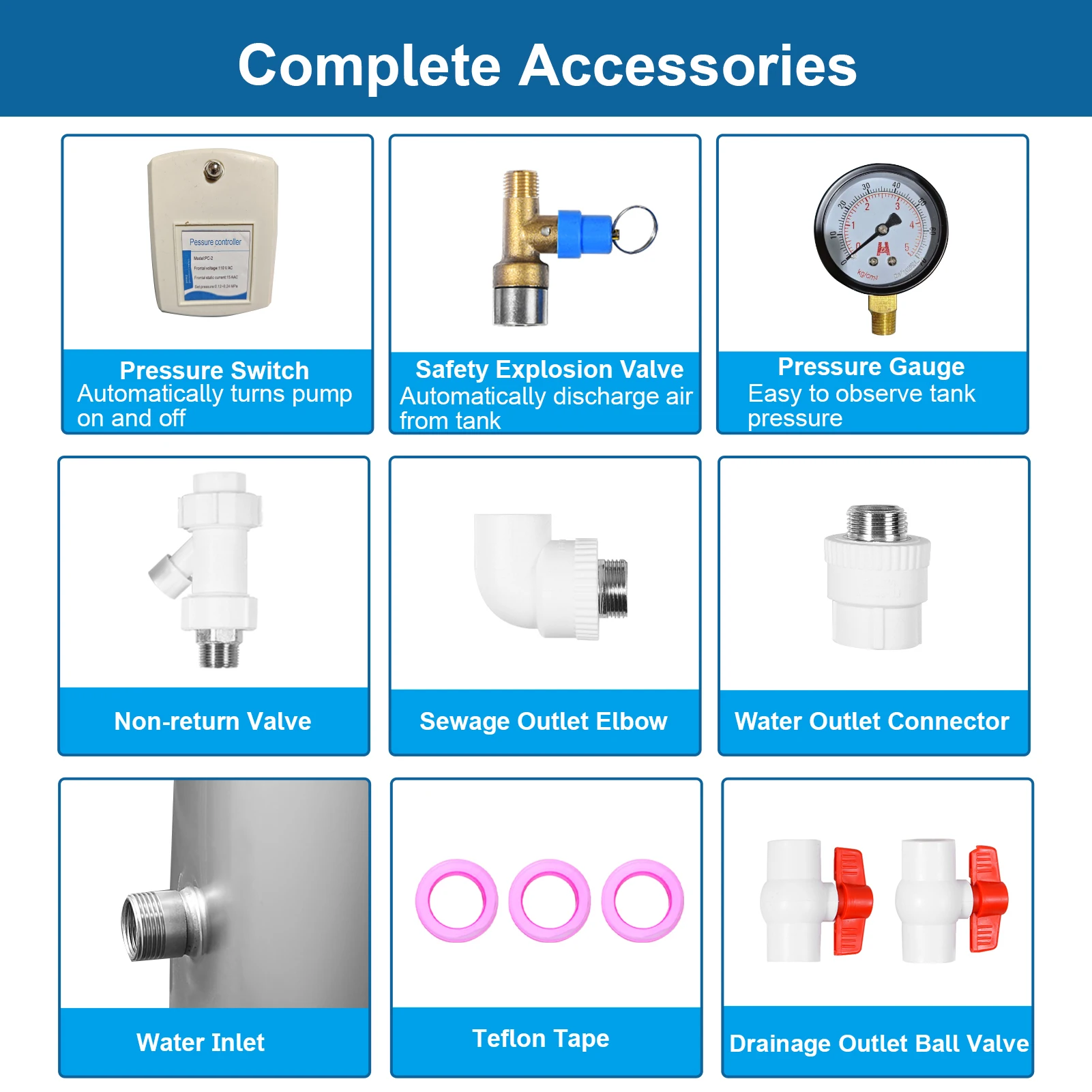 Serbatoio a pressione dell'acqua di pozzo Serbatoio booster a pressione di pozzo da 100 litri Contenitore pressurizzato per acqua, kit di montaggio incluso per casa, fattoria, cucina