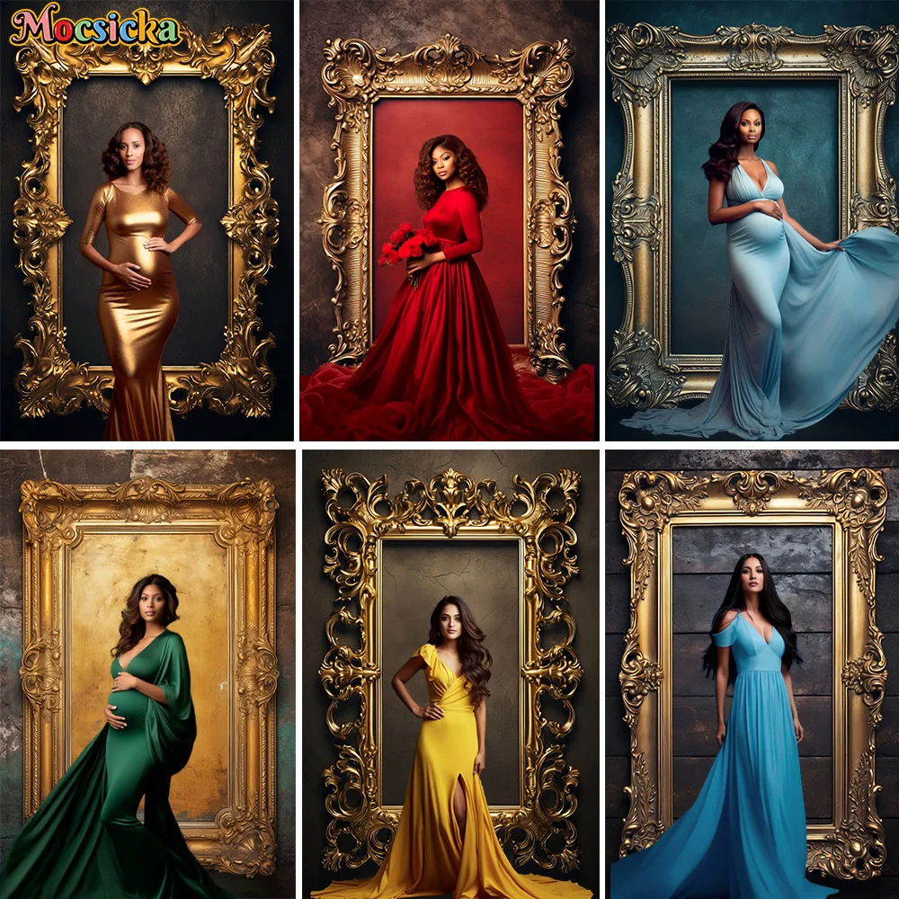 

Mocsicka фон для фотосъемки в золотой рамке ретро черный абстрактный фон для беременных детское шоу художественный портрет фотостудия