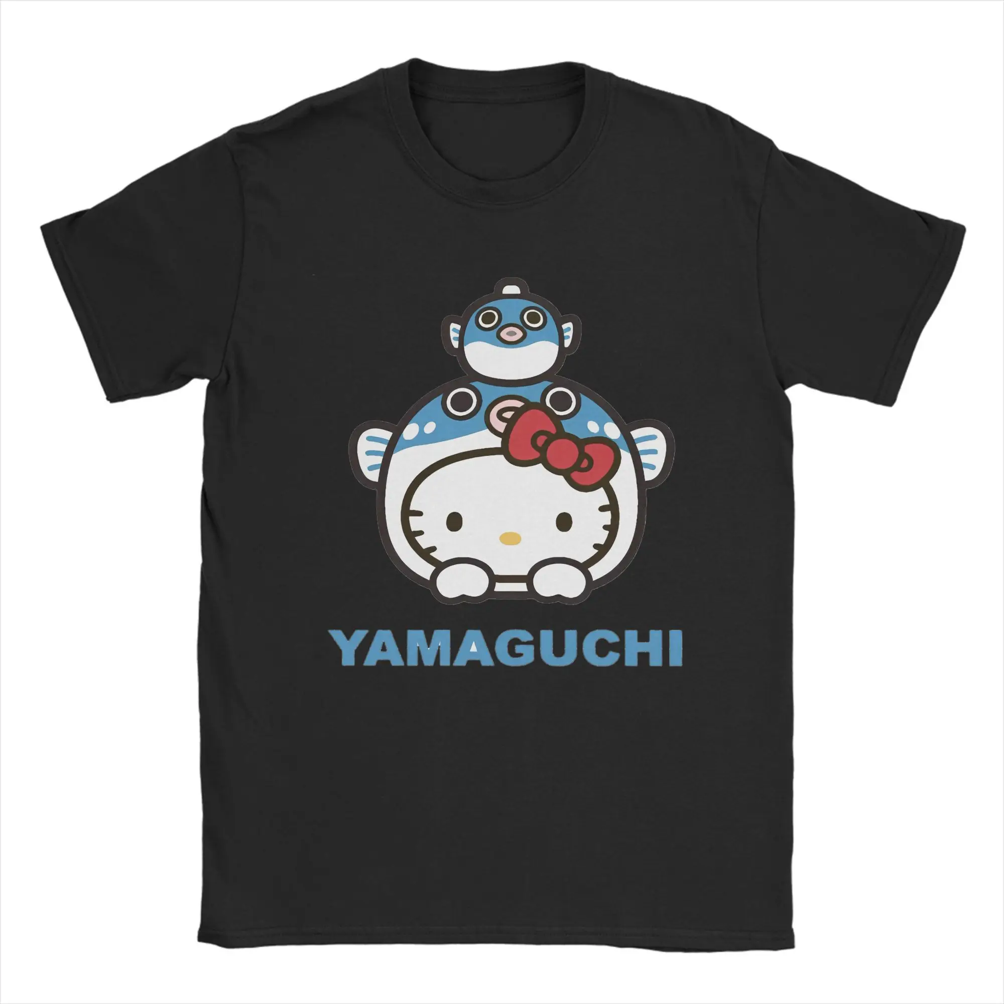 

Hello Kitty Pufferfish Japan Men T Shirt Humor Tees Short Sleeve Round Collar T-Shirts Cotton New Arrival Clothes
