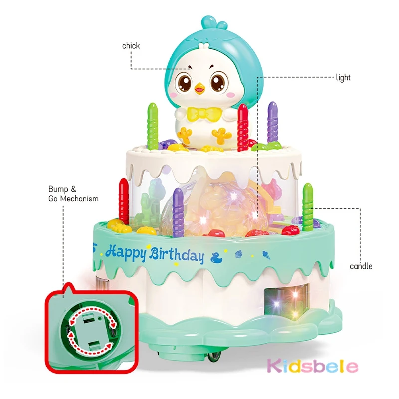 Electric Birthday Cake Toy With Lights & Music Toddlers Perfect Gift with Rotating Wheels Toy Cute Simulation Walking Cake Toy