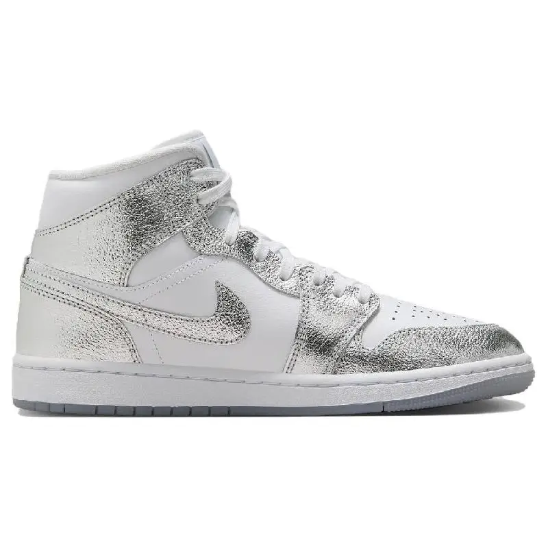 Nike Jordan 1 Mid SE Metallic Silver Women's Sneakers shoes FN5031-100 With Original Box