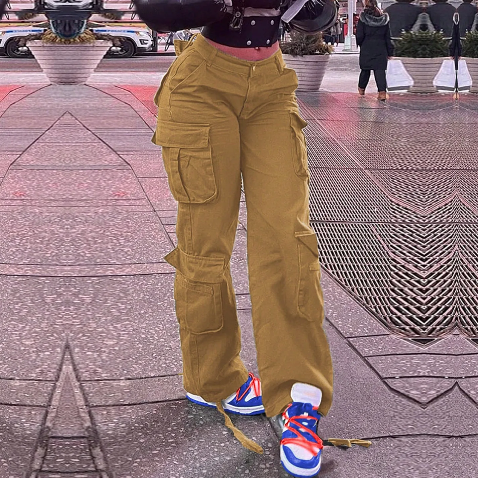 

Street trendy women's jeans Fashion casual high waist jeans Solid color denim trousers Streetwear Hip Hop Cargo jeans pants