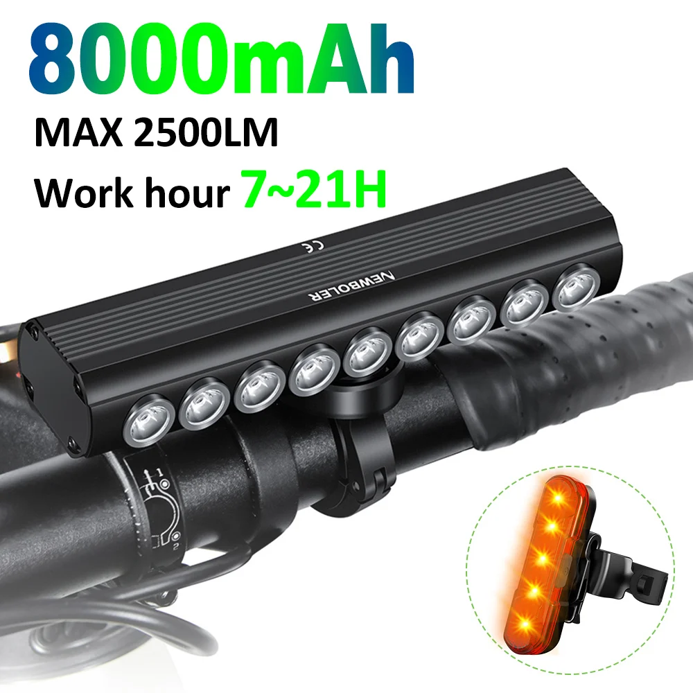 

NEWBOLER 8000 мАч велосипедный фонарь передний 2000LM велосипедный фонарь USB Type-C зарядка MTB дорожный велосипедный фонарь аксессуары для велосипеда