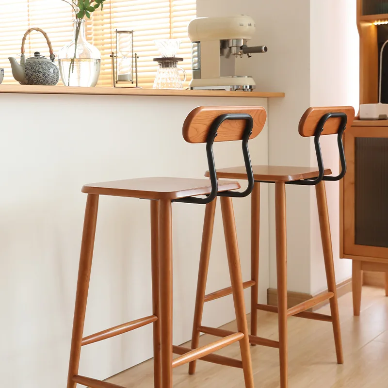Chocolate bar chair, Nordic solid wood home backrest bar stool, high chair