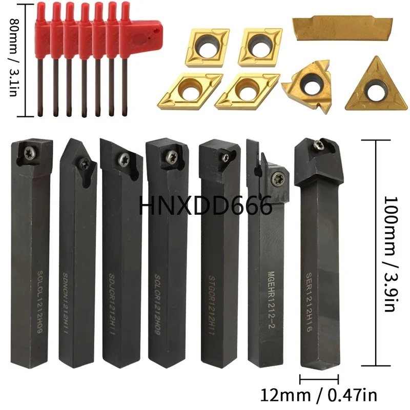 

21PCS Solid Carbide Lathe Turning Tool Set with Inserts, Holder, Boring Bar, and Wrenches for Precision Metalworking