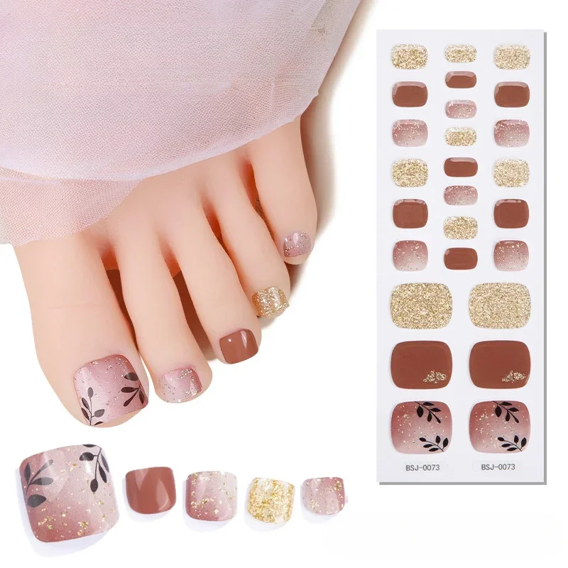 26 Strips Toe Nail Gel Sticker Hardens with UV Lamp Curing Gel Strips Waterproof Summer Semi Cured Foot Gel Nail Art Wraps