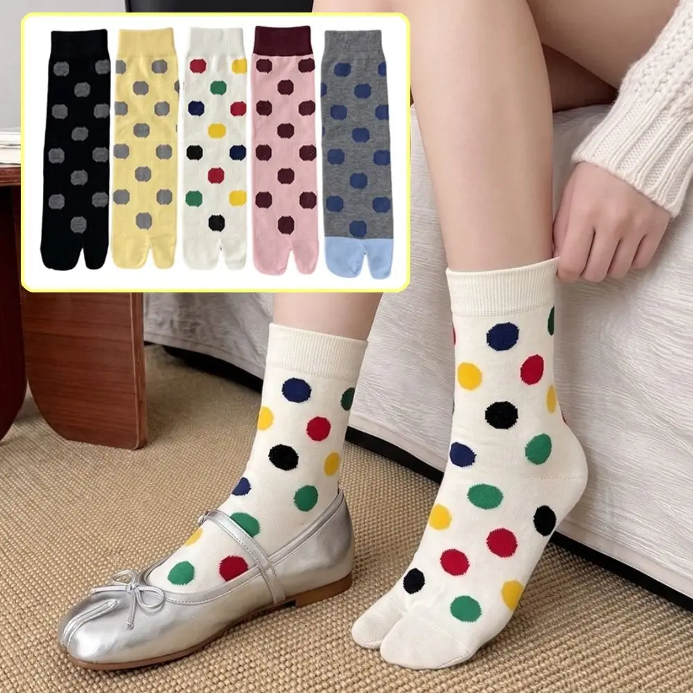 Kawaii Soft Mid Tube Socks Breathable Candy Color Toe Socks Split Toe Design Comfortable Polka Dot Socks Versatile