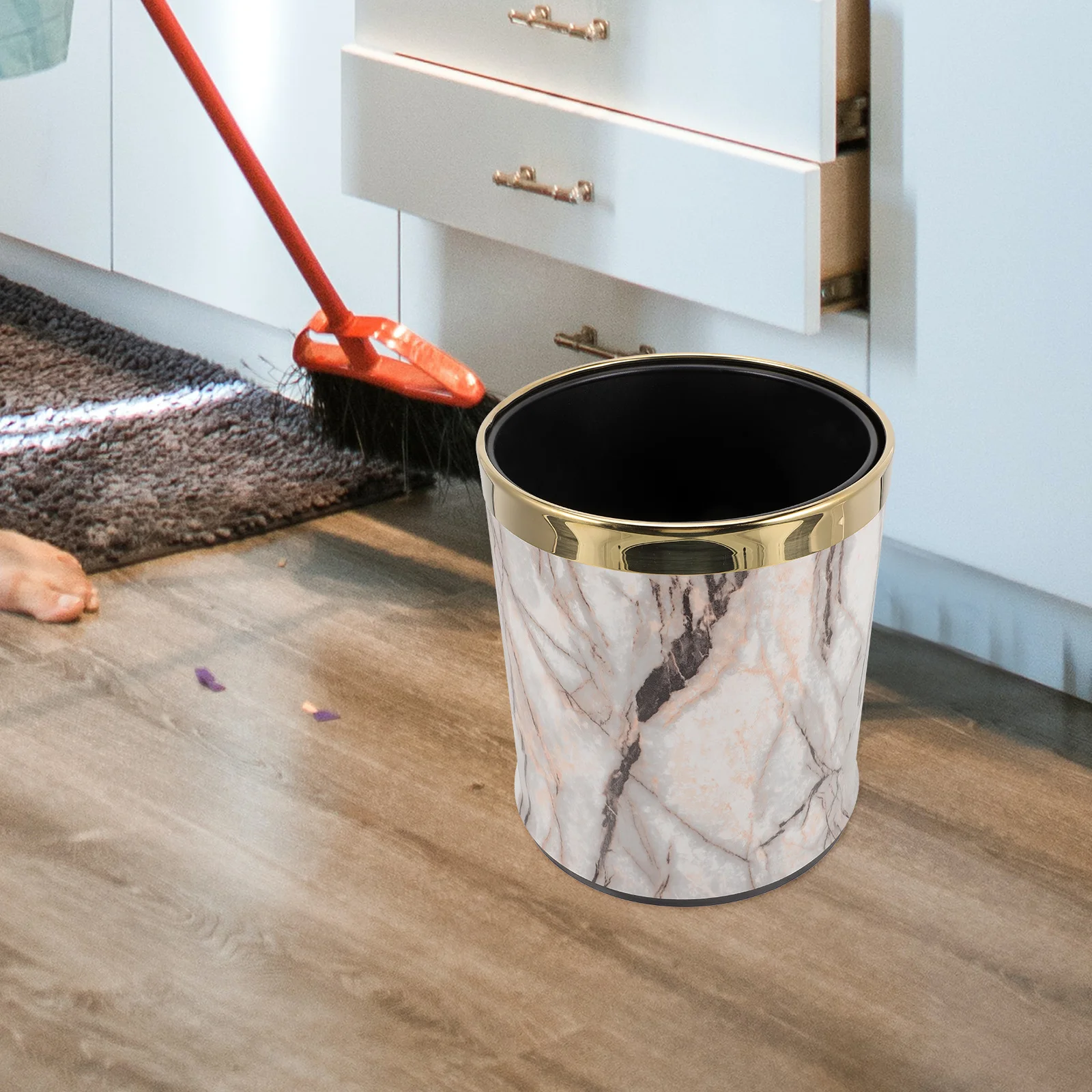 

Stylish Marble Look Waste Bin Extra Large Capacity Plastic Trash Can for Living Room Bedroom Kitchen Bathroom Smooth Edge
