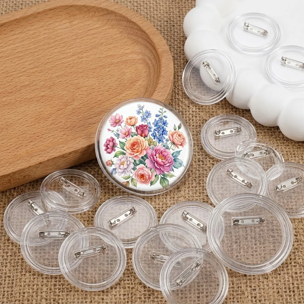 5 Stück Transparente Acryl-Kunststoff Runde Abzeichenrohlinge DIY Button-Pins für DIY-Fotos Nähen Kleidung Broschen Geschenkherstellung Bastelbedarf – Detail 6