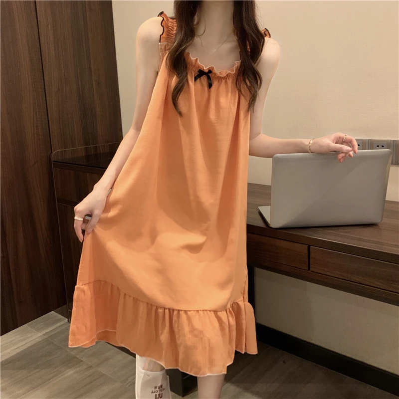 New Girls Sweet Suspender Nightdress Pajamas Summer Korean Version Princess Style Cotton Slip Dress Nightwear Home Clothes