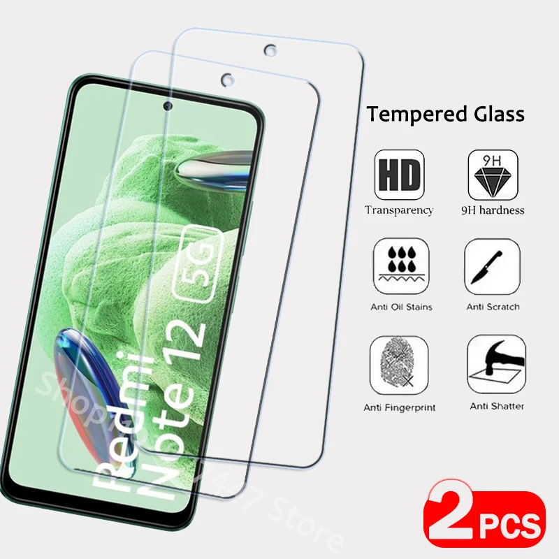 2PCS Tempered Glass For Redmi note 12 5G 12 Turbo 12 R 12S 12T pro 12pro + Screen Protector Redmi 12 C 4G Full Cover Glass Film