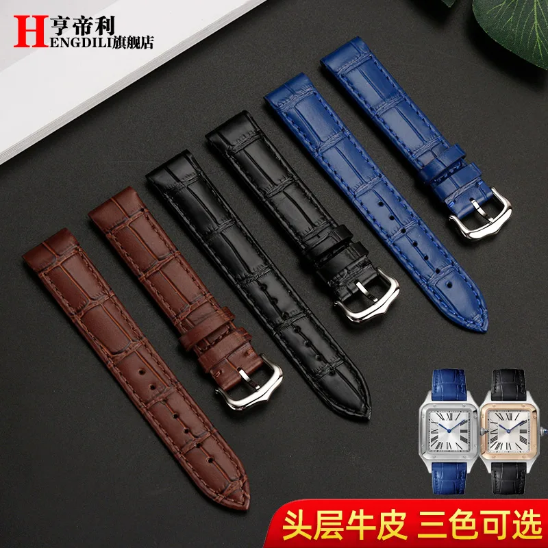 Quick release Leather Watch strap For Cartier Santos Dumont Cowhide Watchband 17.5mm Black Blue Ms Sweatproof Dermis Bracelet