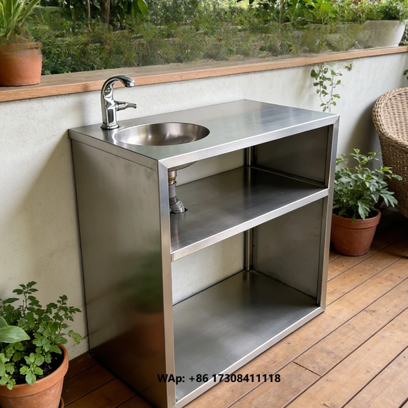 High Quality 304 Stainless Steel Modern Single Bowl Sink with Preparation Workbench for Commercial Kitchen Hotel & School Use