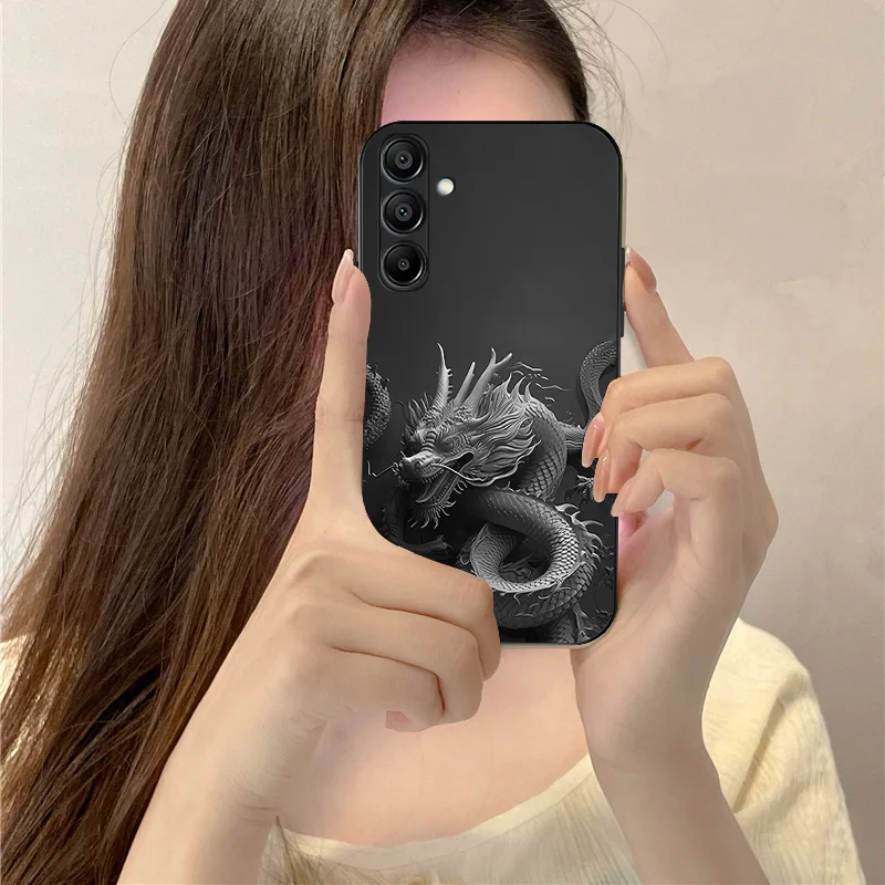 For Samsung Galaxy A15 4G A15 5G Light luxury dragon aura soaring to the sky Cartoon Safe Lucky Girl TPU Black Soft Phone Case