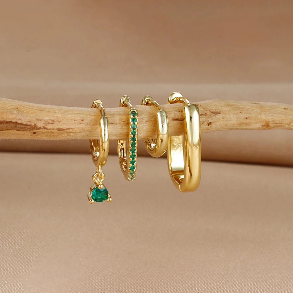 4PCS Luxury Gold Color U-shaped Earrings Set Women 18K Gold Plated Huggie Minimalist Punk Dangle Earrings Piercing Jewelry