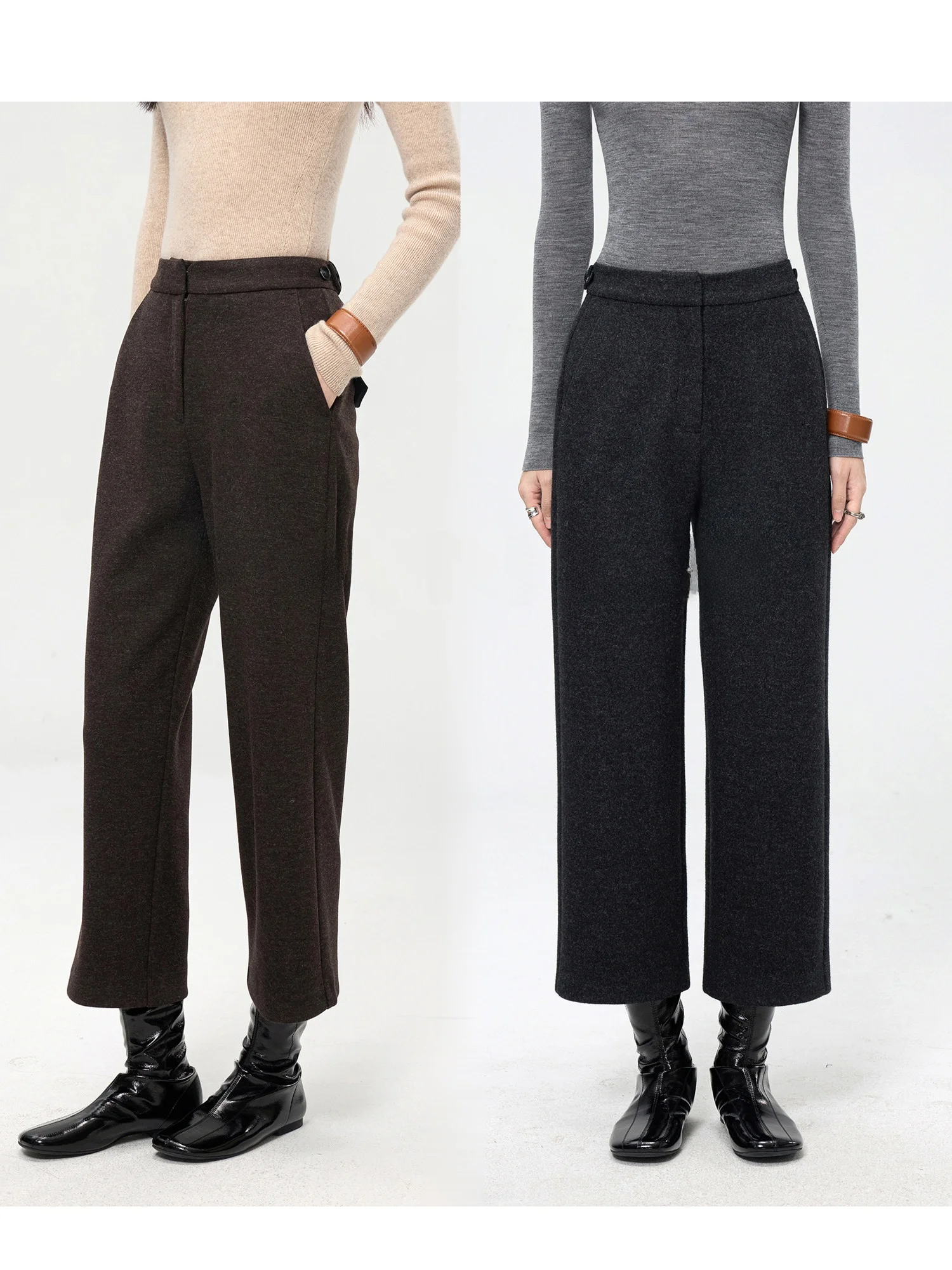Fanle Studios Thiened Acetate Wool Texture Nine-Piece Pants Adjustable Waist Co…