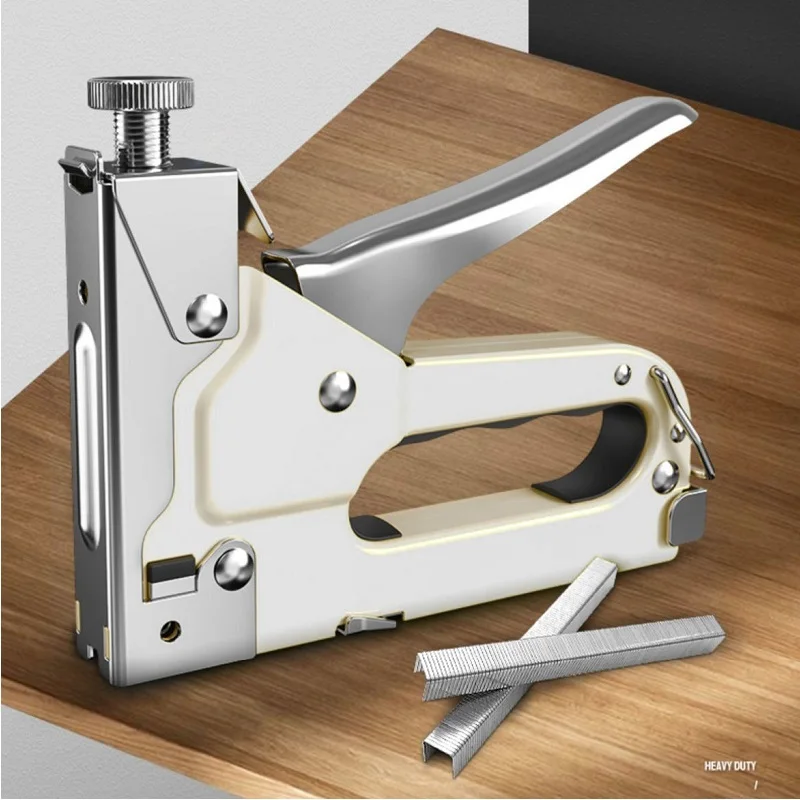 Heavy Duty Staple Gun 3in1, Hand Operated Stainless Steel Stapler, Brad Naile Stapler Staple Gun Nailer (Silver - Chrome Plated)