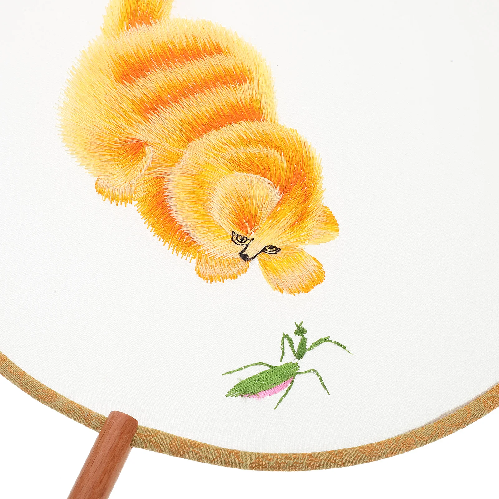 Éventail Rond Brodé Double Face, brevà Manivelle, Style Chinois, Imprimé Chat