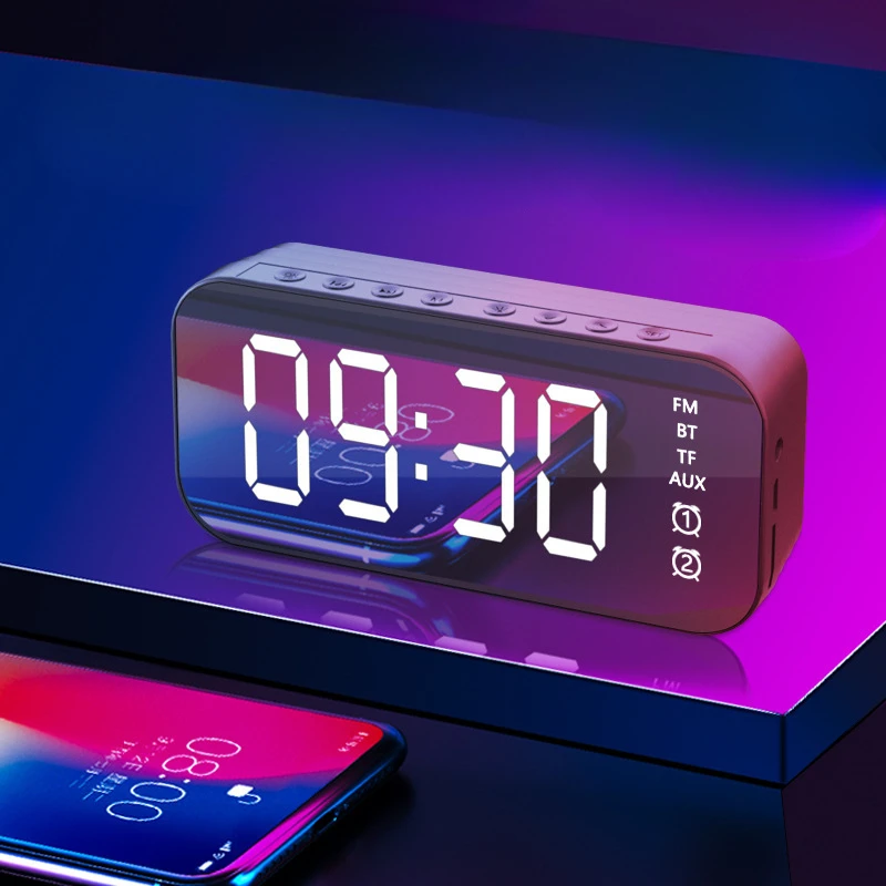 Wireless Retro Bluetooth Alarm Clock Loudspeaker Box Mini Home Mirror Small Sound System Subwoofer Remote Control Intelligence