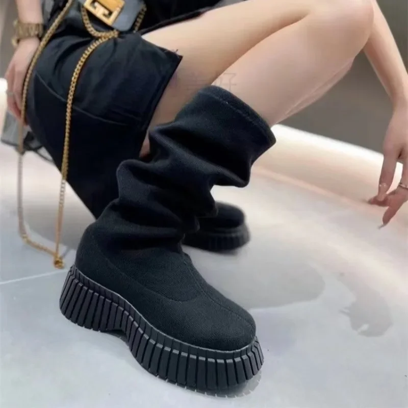 Scarpe da donna autunno inverno 2023 stivali da donna nuovi con plateau comodi stivali al ginocchio da donna con zeppa stivali lunghi rosa Casual