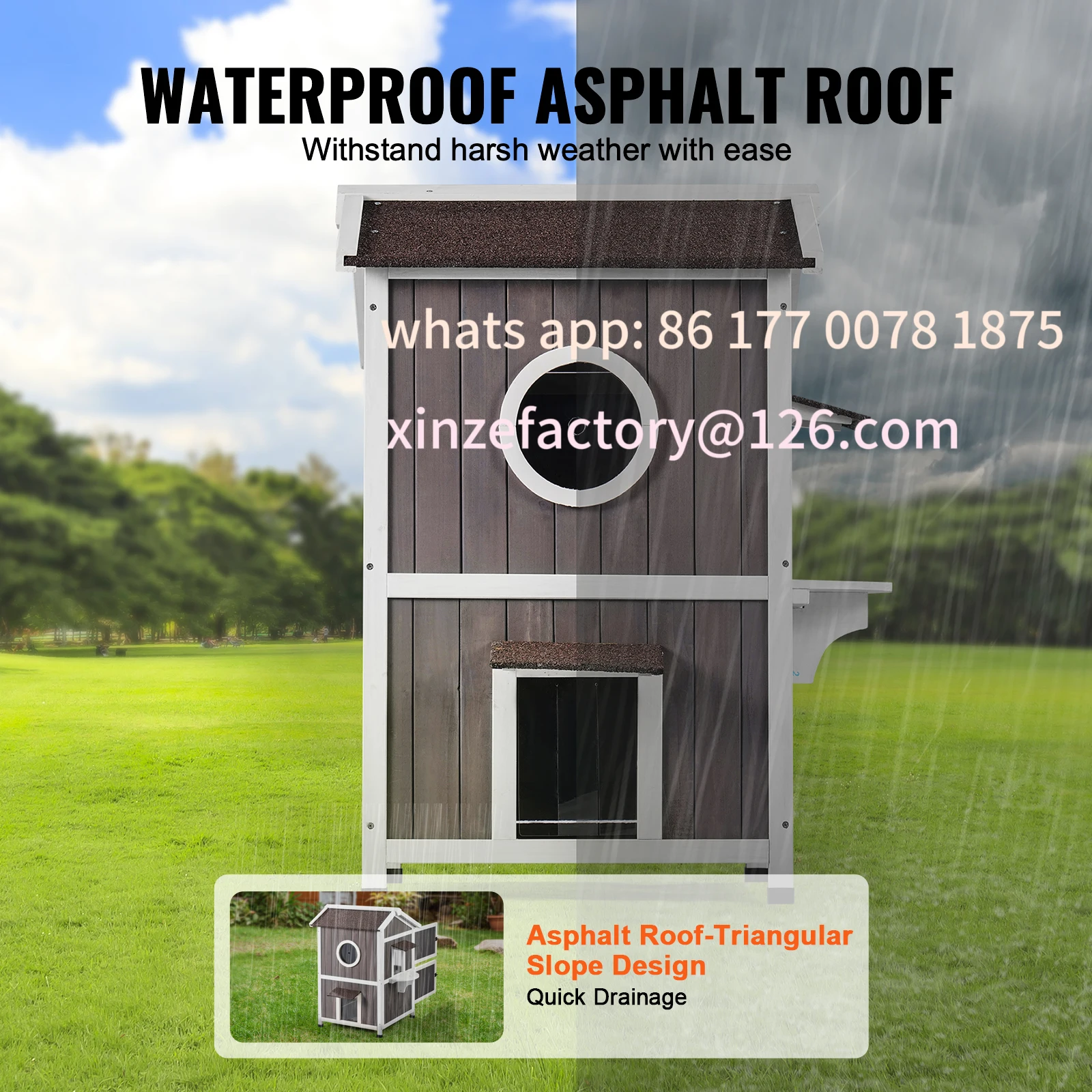 Customizable Outdoor House Weatherproof Feral Shelter for Multiple Cat Large Outdoor Wooden Cat House with Door - view 3