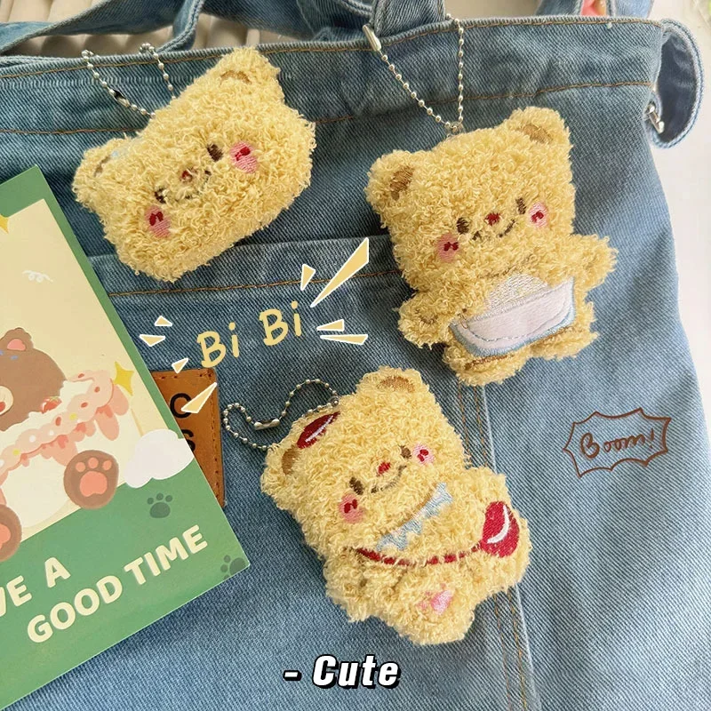 Cute Cartoon Butter Bear Plush Toy Squeaky Keychain Backpack Plush Doll Keychain Car Key Accessory Pendant