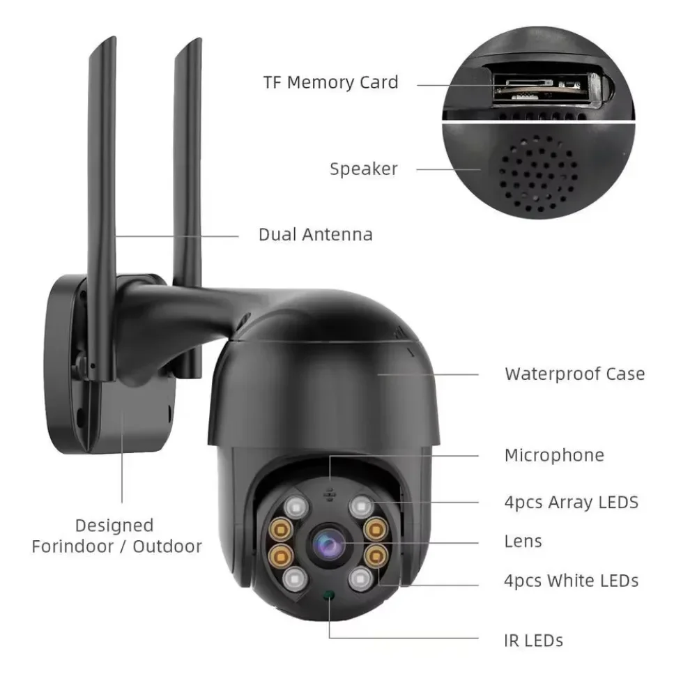 Cámara IP domo PTZ inalámbrica para interiores y exteriores, 4K8MP, WiFi, impermeable, detección de voz bidireccional, alarma, cámaras de vídeo de vigilancia