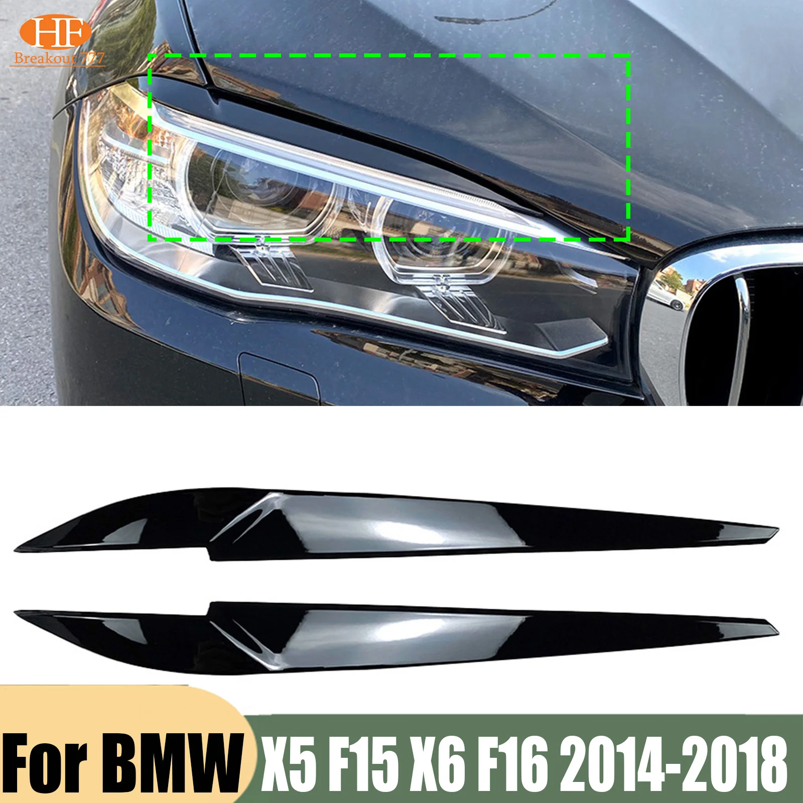 Car Front Headlight Eyebrow Eyelid Lamp Light Eyebrows Sticker Carbon Fiber Auto ABS Accessories for BMW X5 F15 X6 F16 2014-2018