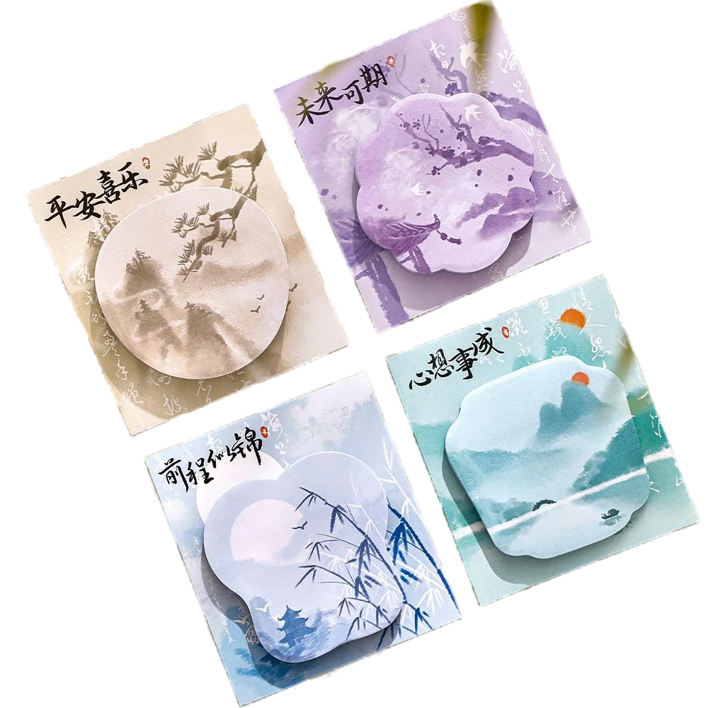 4pcs Chinese Vintage Scenery Memo Pad for School Office Supplies Stationery Kawaii Sticky Notes To Do List