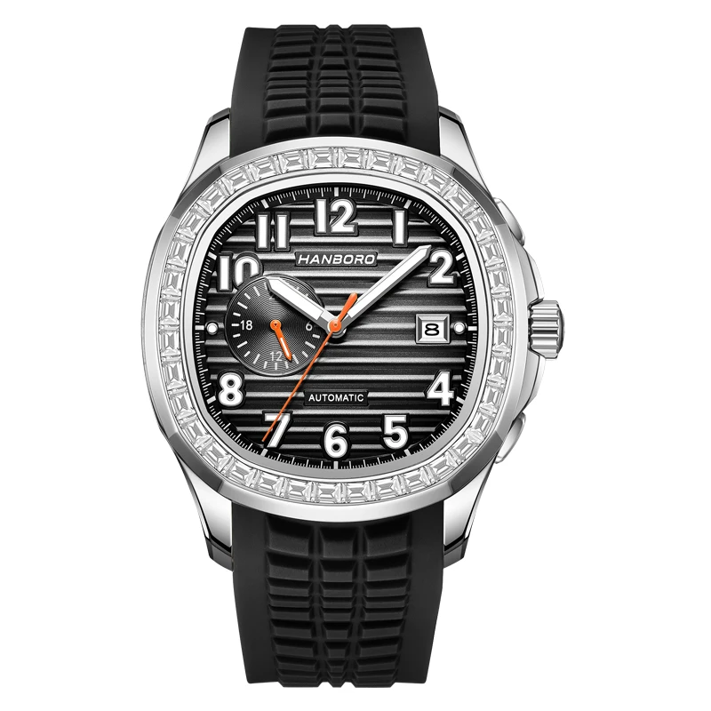 

HANBORO Men Automatic Watch 40mm Vintage Square Mechanical Wristwatch 5Bar Luminous Sapphire Mirror Date 24 Hours Mioyta 8217