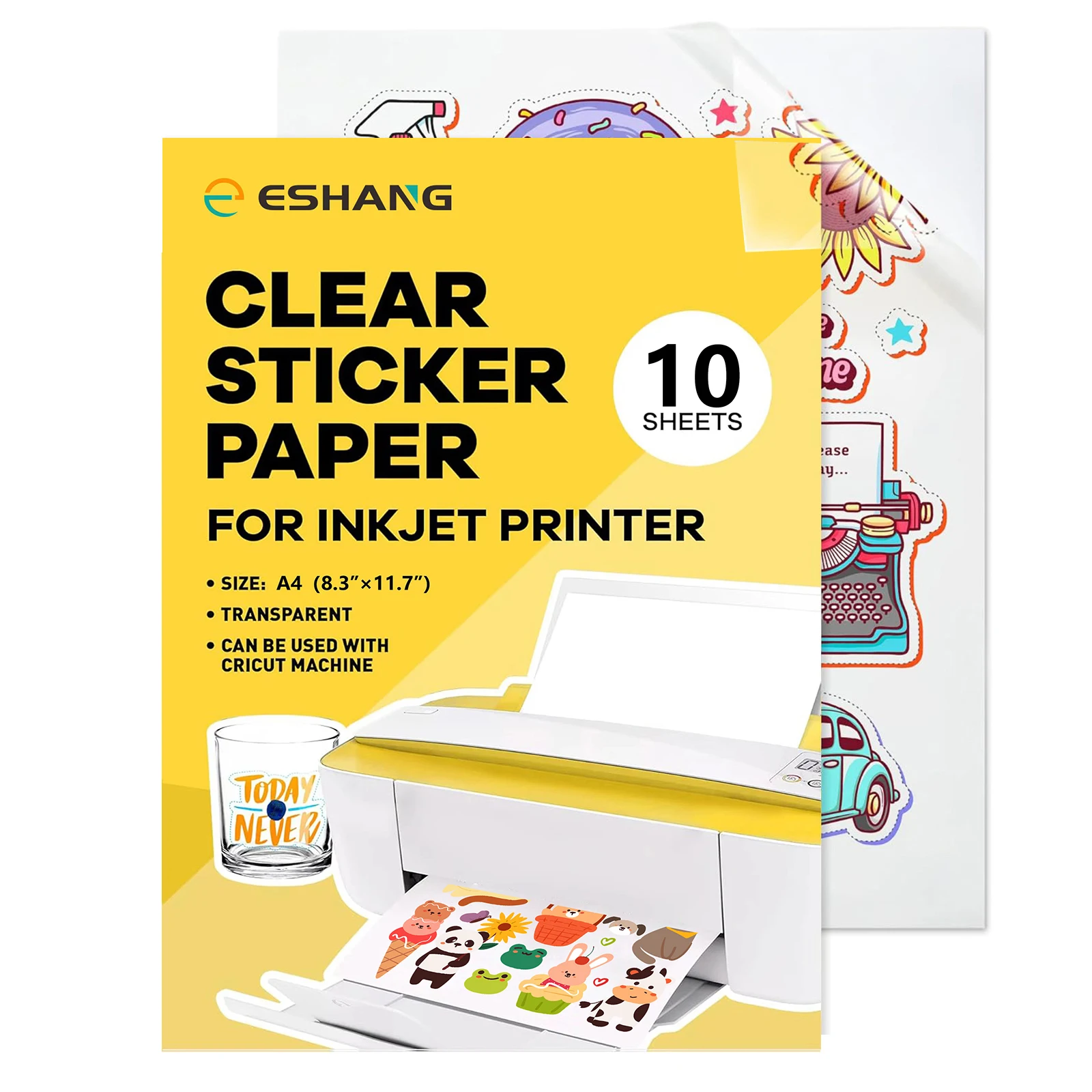 10 Sheets A4 Clear Printable Vinyl Sticker Paper for Inkjet Printer Non-Waterproof Sticker Paper