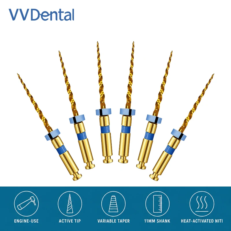 VVDental Golden Nickel Titanium Endo Rotary Files Flexible Dental Files 22/18/16mm Endodontic Instrument for Dentistry
