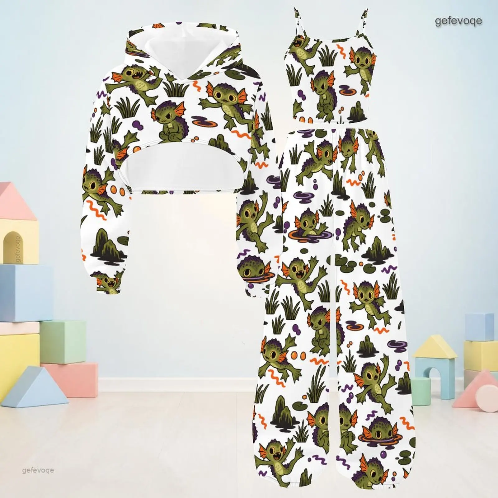 Autumn Graphic Print Girls 3 Piece Outfit Girls Hooded Mischievous Children Clothing Party Wear
