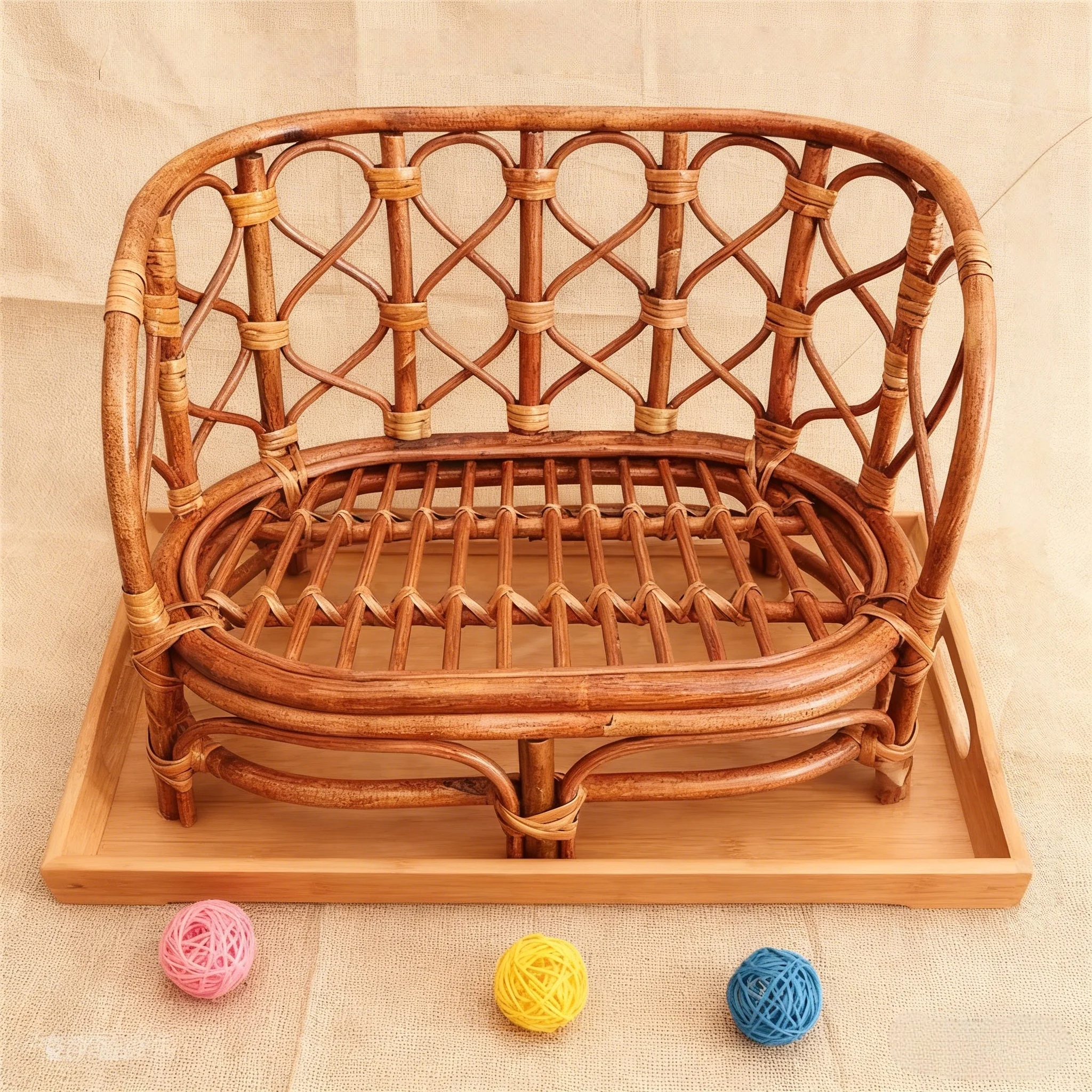 

Handmade Baby Bamboo Bench & Bed + Rattan Basket Newborn Photography Props Container for Infant Posing Baby Studio Shooting Use