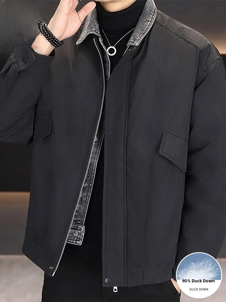 

Men's Winter Thiened White Du down Jaet Windproof Warmth Outerwear Casual Sle Cotton Nylon Blend Fill