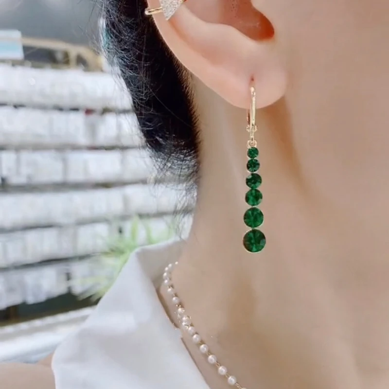 Green Zircon Crystal Water Drop Earring for Women Temperament Ear Buckle Personality Rhinestone Earrings Wedding Jewelry