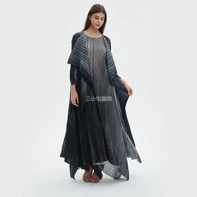 Abaya Dress Set, Women's Autumn New Fashionable Polo Long Sleeve Cardigan Coat, Sleeveless Dress Two Piece Set