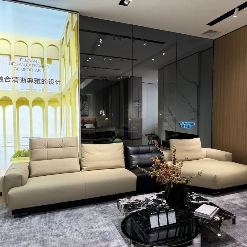 Special-shaped leather first-layer cowhide sofa living room corner curved leisure sofa combination