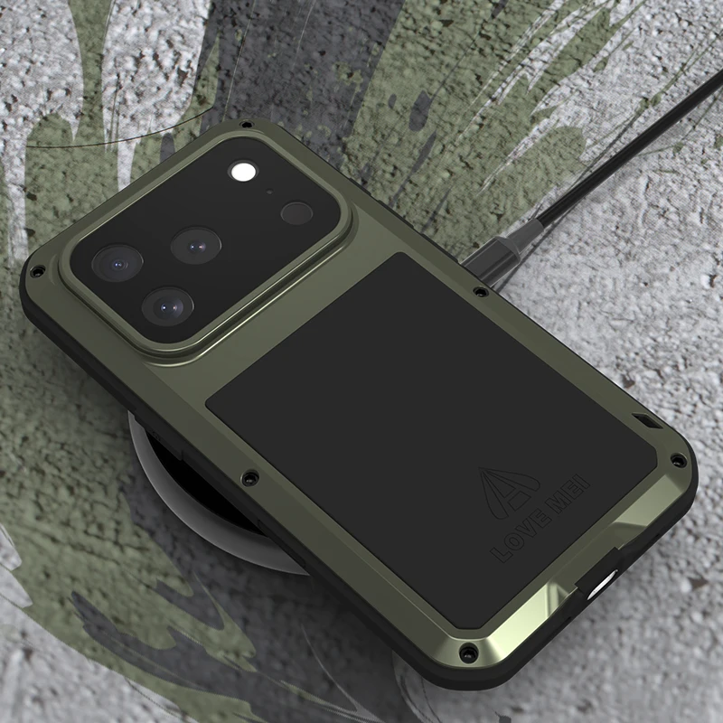 

Original LOVE MEI Metal Armor Case For Iphone 17 16 15 14 13 12 Pro Max Plus Grade Silicone Shockproof Cover Built-in Protector