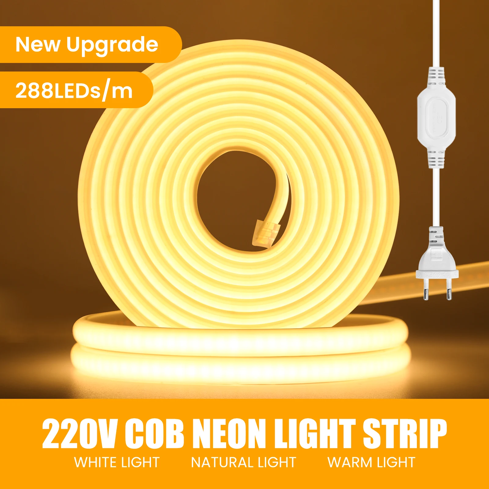 Taśma LED COB o wysokiej jasności 220 V 288 diod led/M IP67 Elastyczna taśma LED FOB do oświetlenia zewnętrznego w kuchni z wtyczką UE/USA 1M-40M