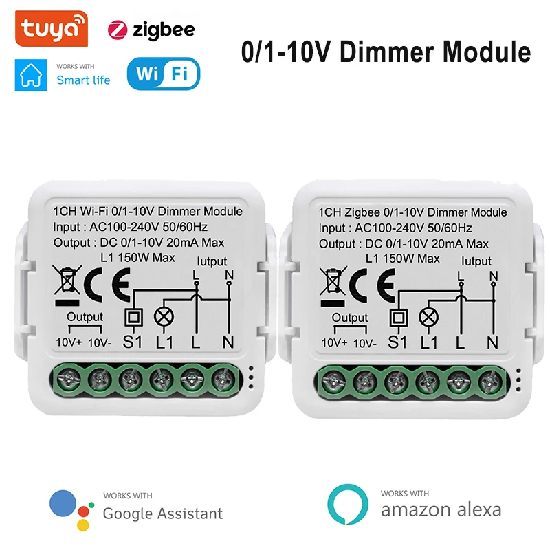 Tuya Smart Zigbee3.0 0/1-10V LED Dimmer Switch Module Wifi Controller Push Dimmer 100-240V Works with Alexa Google Home