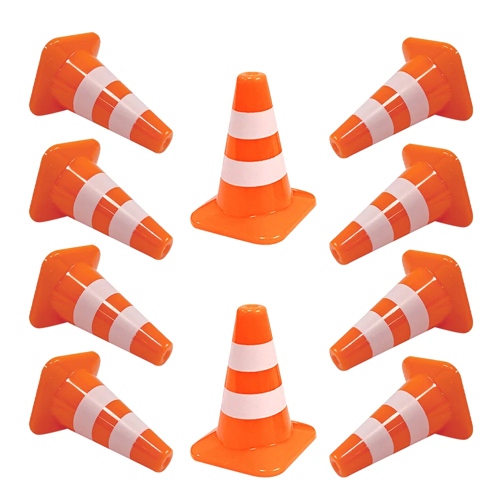 10 pçs modelos de cone de tráfego em miniatura material pp brinquedos barricada decoração sinal de estrada simulação escola auxiliares de ensino tráfego